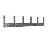 vidaXL Panier de gabion en U 620x20x150 cm Mur de soutènement 6 poteaux Fer Argenté