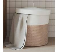 vidaXL Panier de rangement et couvercle marron et blanc Ø40x35cm coton Multicolore G