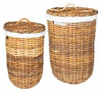 vidaXL Paniers à linge avec couvercle GENDT, 2 pièces, couleur marron naturel, en rotin tressé