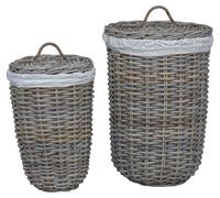 vidaXL Panier à linge avec couvercle 2 pcs Gris Kubu Rattan Kubu