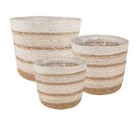 Vidaxl Paniers À Plantes En Herbe De Mer 3 Pcs Naturel, Blanc Et Beige