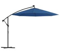 vidaXL Parapluie avec éclairage LED et mât en acier 300 cm bleu azur