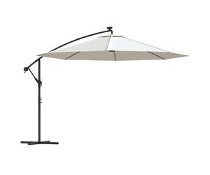 vidaXL Parapluie avec éclairage LED et mât métallique 350 cm blanc sable