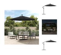 vidaXL Parapluie avec lampes LED et mât en acier 300 cm Noir - Parasols & ombrelles
