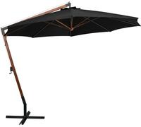 vidaXL Parapluie avec mât noir 3,5x2,9 m bois massif sapin