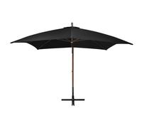 vidaXL Parapluie avec mât noir 3x3 m bois de sapin massif
