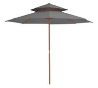 vidaXL Parasol à Deux Étages avec Mât en Bois, Pare-soleil de Patio, Abri de Soleil, Parasol de Plage Jardin Terrasse 44519 Gris G