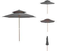 vidaXL Parasol avec double toit et mât en bois 270 cm Anthracite - Parasols & Protection solaire