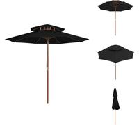 vidaXL Parasol avec double toit et mât en bois Noir 270 cm - Parasols & Protection solaire