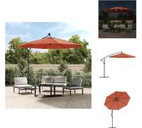 vidaXL Parasol avec lampes LED et mât en acier rouge terracotta - Parasols & ombrelles