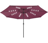 vidaXL Parasol avec lampes LED et mât métallique 400 cm rouge bordeaux