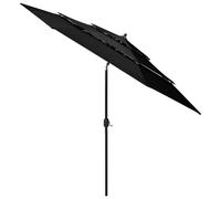 vidaXL Parasol avec mât en aluminium 3 couches noir 3 m