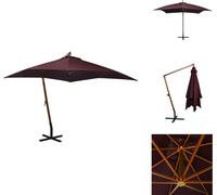 vidaXL Parasol avec mât rouge bordeaux 3x3 m bois de sapin massif - Parasols & Protection solaire