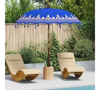 Parasol balinais en coton - vidaXL - Bleu - 215x215x260 cm - Bois massif et bambou - Détails sculptés à la main