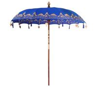 Parasol balinais en coton - vidaXL - Bleu - 215x215x260 cm - Bois massif et bambou - Détails sculptés à la main