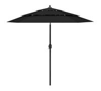 vidaXL Parasol de jardin – mât aluminium, 3 niveaux, 2,5 m – Noir