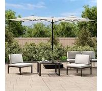 vidaXL Parasol double 316x145 cm avec lampes LED - blanc sable