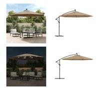 vidaXL Parasol de jardin avec éclairage LED et mât en métal, 350 cm, couleur taupe - Parasol - Parasols - Parasol autoportant - Parasol indépendant