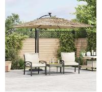 vidaXL Parasol avec LED et mât en acier brun 269x269x235 cm