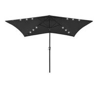 vidaXL Parasol de Jardin avec LED et Mât en Acier, Pare-soleil de Patio, Abri de Soleil, Parasol de Plage Terrasse 313792 Noir G