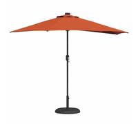vidaXL Parasol de Jardin Demi avec des lumières LED, en Tissu Polyester Terracotta, résistant aux UV et à l'eau. Il a Une manivelle réglable et Un Cadre en Aluminium Gris foncé. Dimensions : 294 x 15