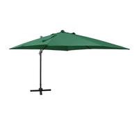 vidaXL Parasol de Jardin en Porte-à-Faux avec Mât et Lumières LED, Pare-Soleil de Patio, Abri de Soleil Terrasse Extérieur, Vert 300 cm