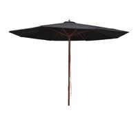 vidaXL Parasol d'Extérieur avec Mât en Bois, Pare-Soleil de Patio, Abri de Soleil, Parasol de Plage Jardin Terrasse Balcon, 350 cm Noir