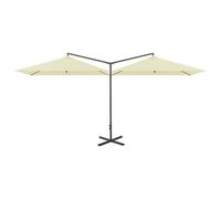 vidaXL Parasol double avec mât en acier 600x300 cm blanc sable