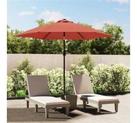 vidaXL Parasol 300 cm avec éclairage LED - Mât en acier - Terracota