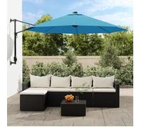 vidaXL Parasol mural avec LED bleu mer 290 cm, parasol de jardin, parasol d'extérieur, parasol de patio, parapluie, 362894