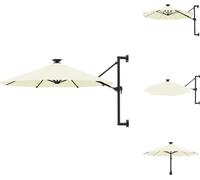 vidaXL Parasol mural avec LEDs Mât métallique 300 cm Sable - Parasols & ombrelles