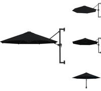 vidaXL Parasol mural avec mât métallique 300 cm Noir - Parasols & ombrelles