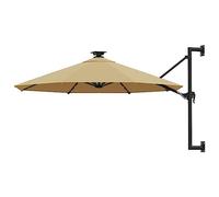 vidaXL Parasol Mural de Jardin avec LED, Pare-Soleil de Patio, Abri de Soleil, Parasol de Terrasse Arrière-Cour Extérieur, 300 cm Taupe