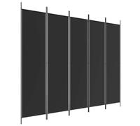 vidaXL Paravent 5 Panneaux, 250x200 cm, Polyester & Structure en Fer, Noir, Écran de Confidentialité Pliable, Cloison Mobile, Chambre & Bureau, Décoration Maison