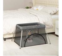 vidaXL Parc pour bébé 10302 – avec matelas, tissu de lin gris foncé