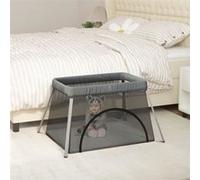 vidaXL Parc pour bébé avec matelas Gris foncé Tissu de lin 10302 Gris G