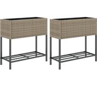 vidaXL Parterre surélevé avec étagère 2 pcs. Gris 70x28x70 cm Poly rotin