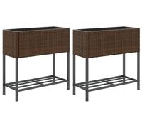 vidaXL Parterre surélevé avec étagère 2 pcs. Marron 70x28x70 cm Poly rotin
