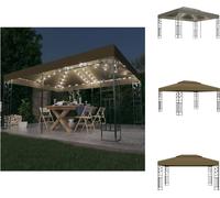vidaXL Pavillon avec double toit & guirlande lumineuse LED 3x4 m Taupe - Pavillons & Tentes de réception