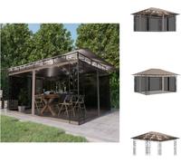 vidaXL Pavillon avec moustiquaire & guirlande lumineuse LED 4x3x2,73 m Taupe - Pavillons & Tentes de réception