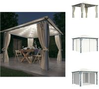 vidaXL Pavillon avec rideaux & guirlande lumineuse LED 300x300 cm Crème Alu - Pavillons & Tentes de réception