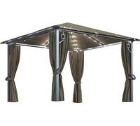 vidaXL Pavillon avec rideaux & guirlande lumineuse LED 300x300 cm Taupe Alu