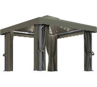 vidaXL Pavillon avec rideaux & guirlande lumineuse LED 3x3 m Taupe