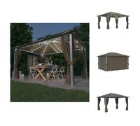 vidaXL Pavillon avec rideaux & guirlande lumineuse LED 400x300 cm Taupe Alu - Pavillons & Tentes de réception
