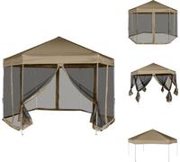 vidaXL Pavillon pliable avec parois latérales Hexagonal 3,6x3,1m Taupe 220g/m² - Pavillons & Tentes de réception
