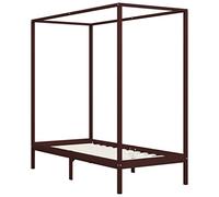 vidaXL Pin Massif Cadre de Lit à Baldaquin Lit Simple Lit Adulte Lit Coffre Sommier à Lattes Chambre à Coucher Maison Intérieur Marron Foncé 90x200 cm