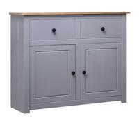 vidaXL Pin Solide Buffet Armoire à Tiroirs Commode Dressoir Armoire de Rangement avec 2 Tiroirs et 2 Portes Salon Chambre à Coucher Maison Gris 93x40x80 cm