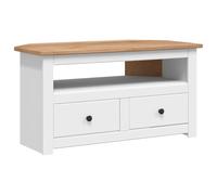 vidaXL Pin Solide Meuble TV d'angle Armoire Basse avec 2 Tiroirs et Un Compartiment Ouvert Meuble Multimédia Salle de Séjour Salon Maison Blanc 93x49x49 cm