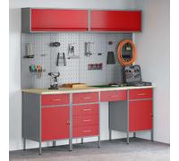 vidaXL Placard de travail 10 pièces Rouge Bois d'ingénierie et acier