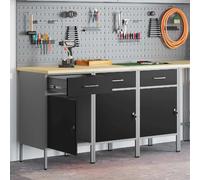 vidaXL Établi avec tiroirs 3 pcs noir et gris 150 x 55 x 85 cm